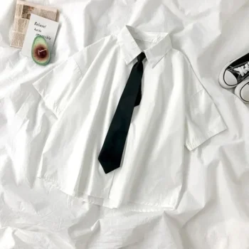 White Collared Shirt with Necktie