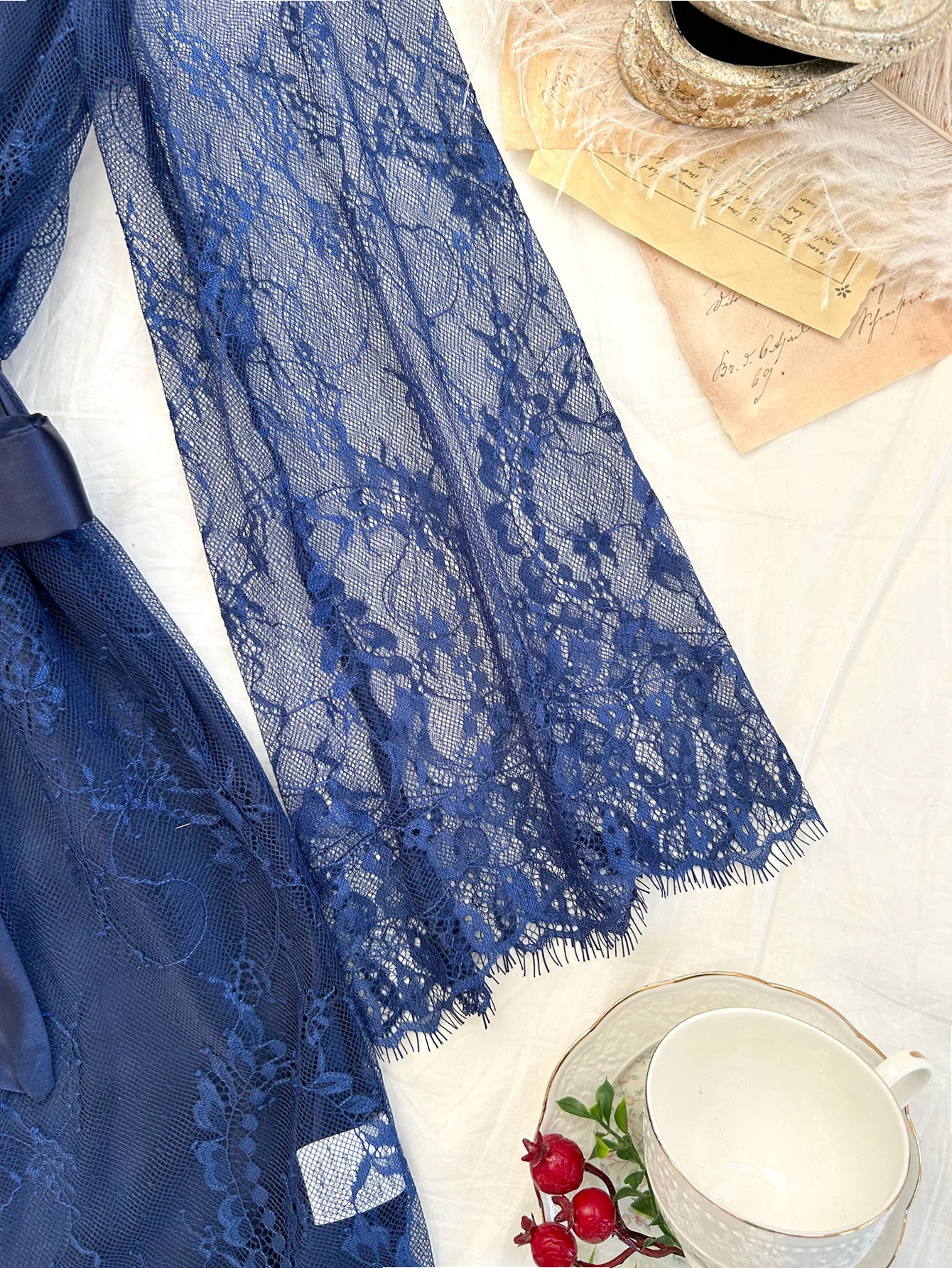 Sleep Set with Strappy Nightgown and Light Lace Robe