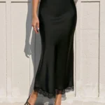 Satin Maxi Skirt with Lace Trim