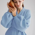 Lightweight Cotton Gauze Long Sleeve Mid-Calf Robe — Image 3
