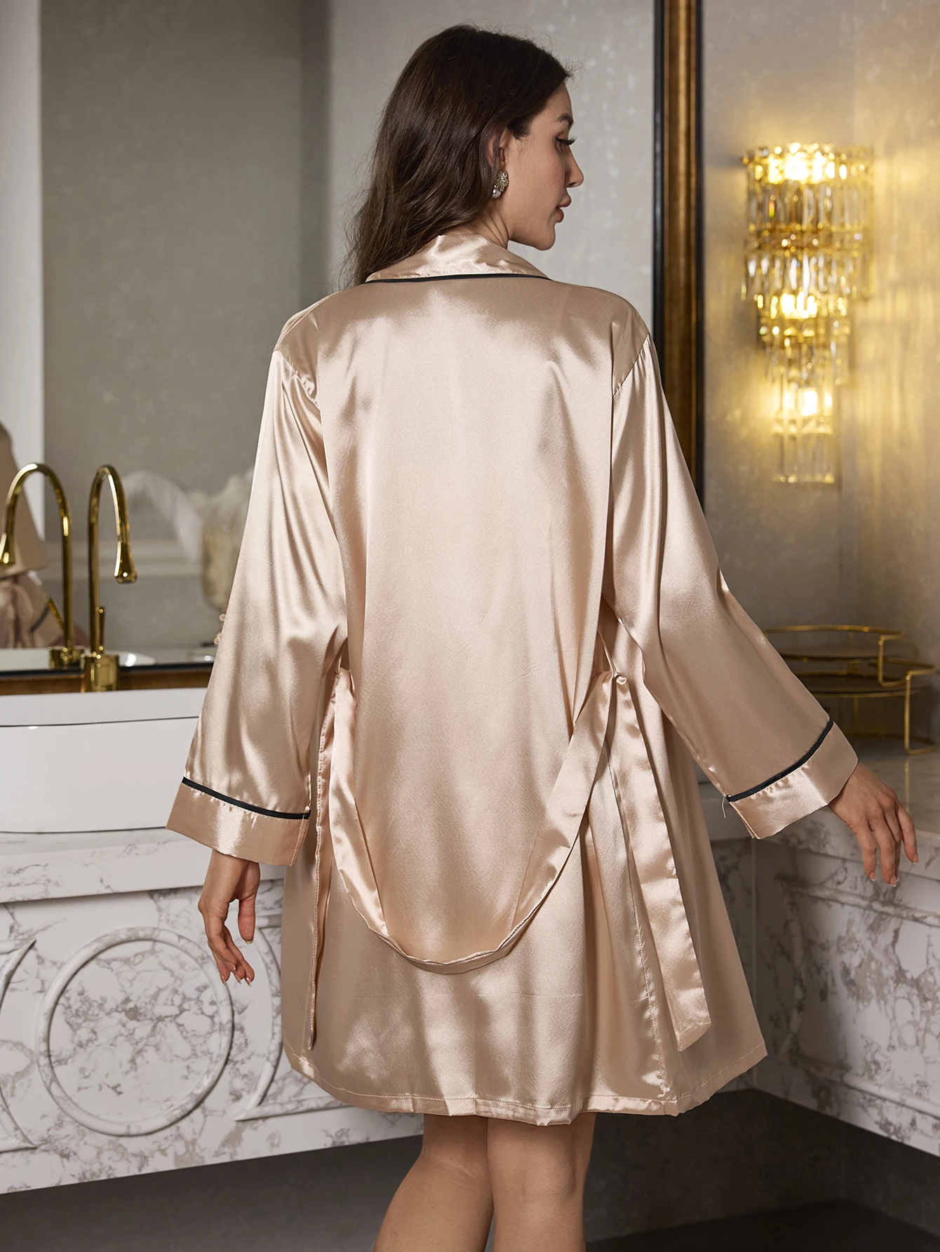 Loungewear Set with Long Sleeve Robe and Shorts