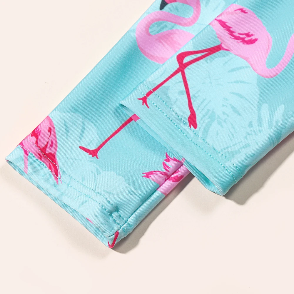 Girls' Long Sleeve Flamingo Print Swimsuit