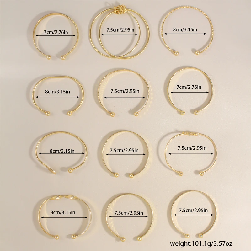 12-Piece Layered Open Bracelet Set