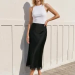 Satin Maxi Skirt with Lace Trim — Image 5