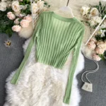Knitted Ribbed Long Sleeve V-Neck Cardigan — Image 3