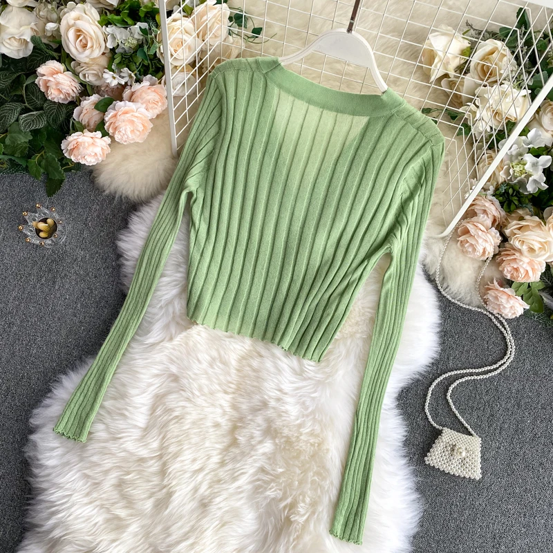 Knitted Ribbed Long Sleeve V-Neck Cardigan