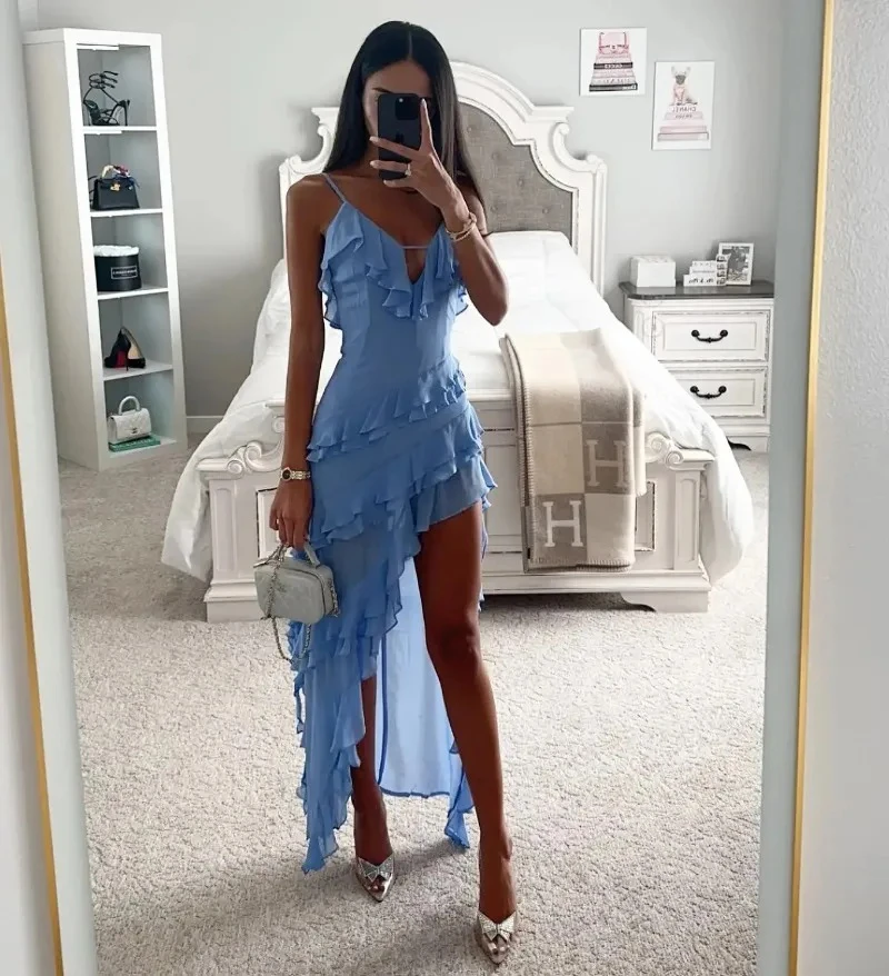 Solid Beach Dress with Ruffles