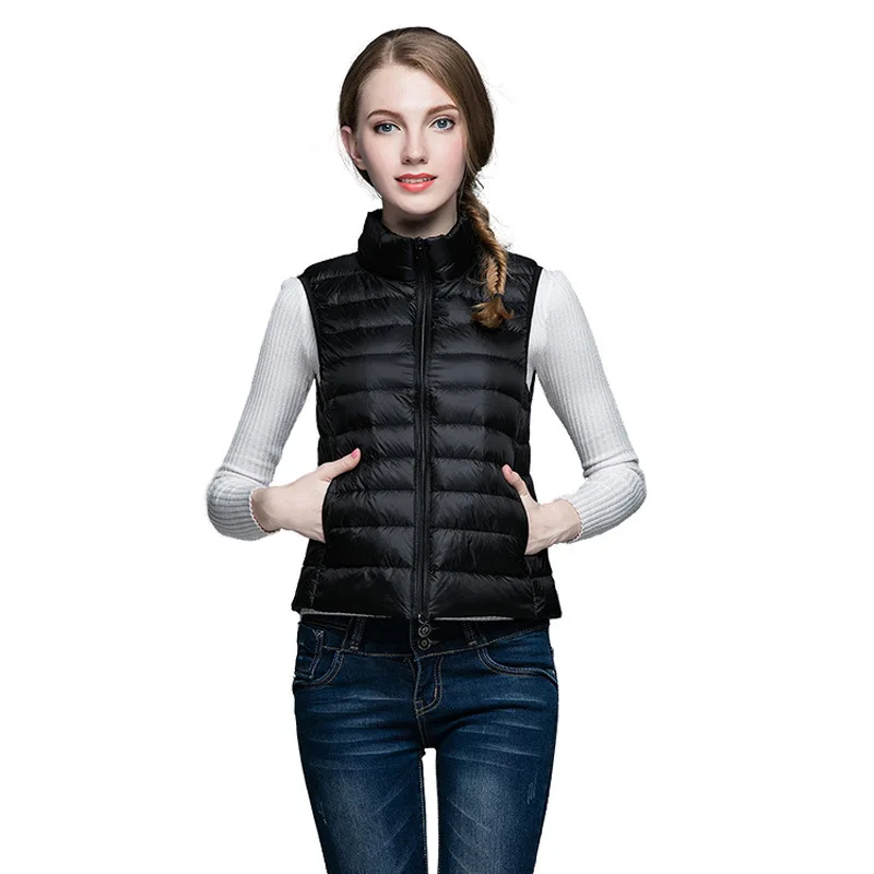 Padded Sleeveless Winter Jacket with Zipper and Turn-Down Collar