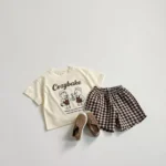 Kids' T-Shirt and Plaid Shorts Set with Teddy Bear Print — Image 5