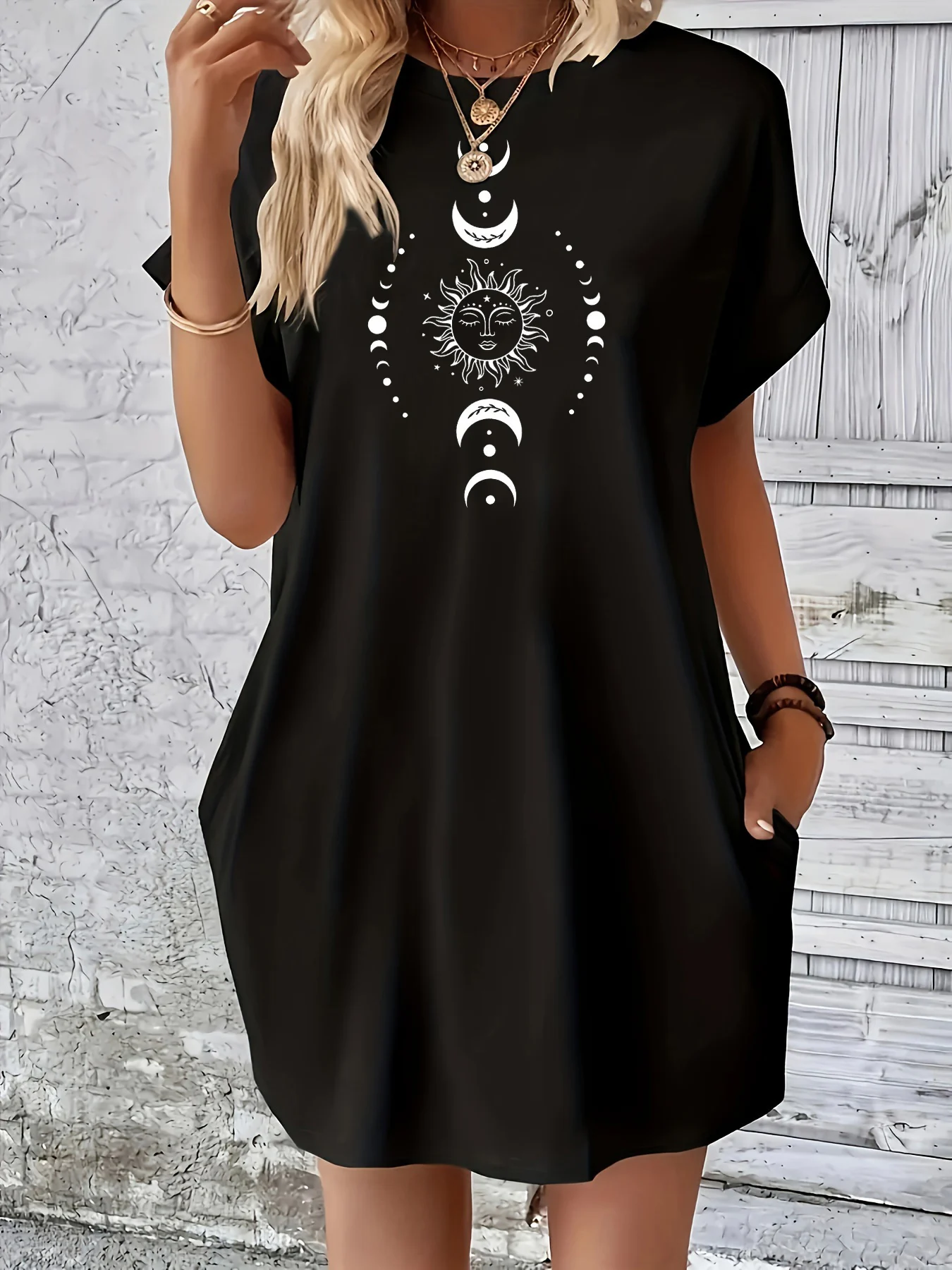 Summer Dress with Sun, Moon and Planet Print