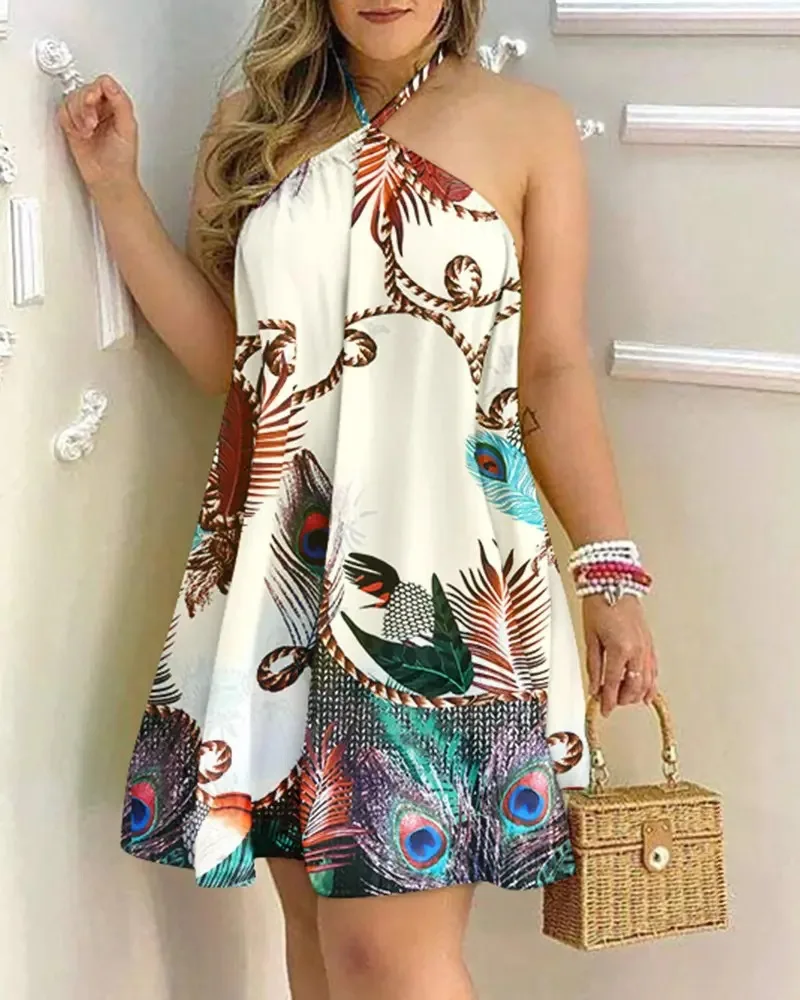 Boho Floral Backless Halter Spring Dress
