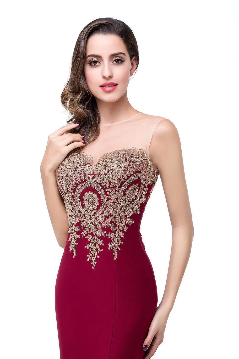 Sweetheart Mermaid Evening Dress with Gold Lace Embroidery