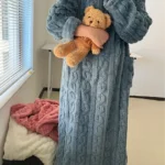 Warm Flannel Knee-Length House Robe Set — Image 4