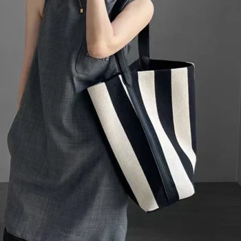 Large-Capacity Striped Bag