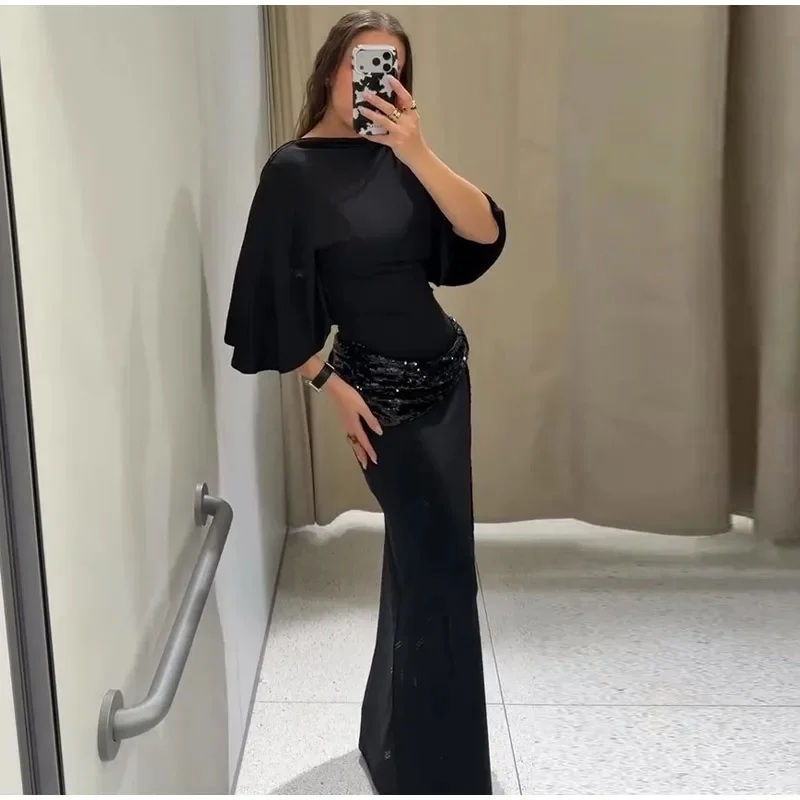 Shiny Sequin Maxi Evening Dress