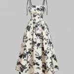 Floral Flared Midi Dress with Spaghetti Straps — Image 2