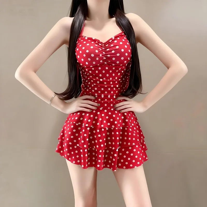 Women's Polka Dot Swimsuit with Tie Neck