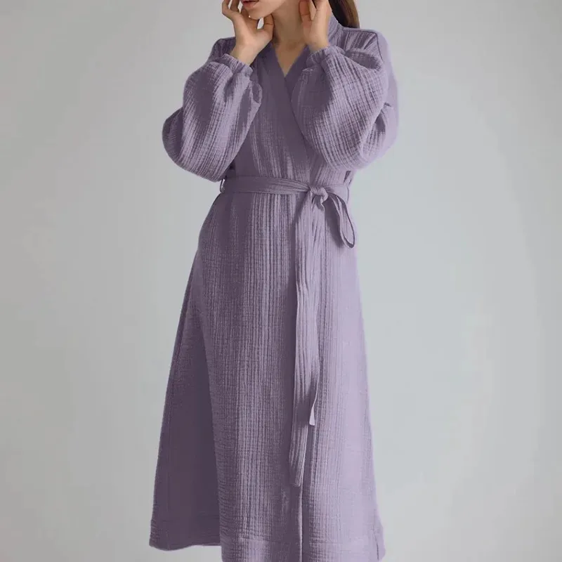 Lightweight Cotton Gauze Long Sleeve Mid-Calf Robe