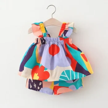 Girls' Set with Strappy Top in Coordinated Colors