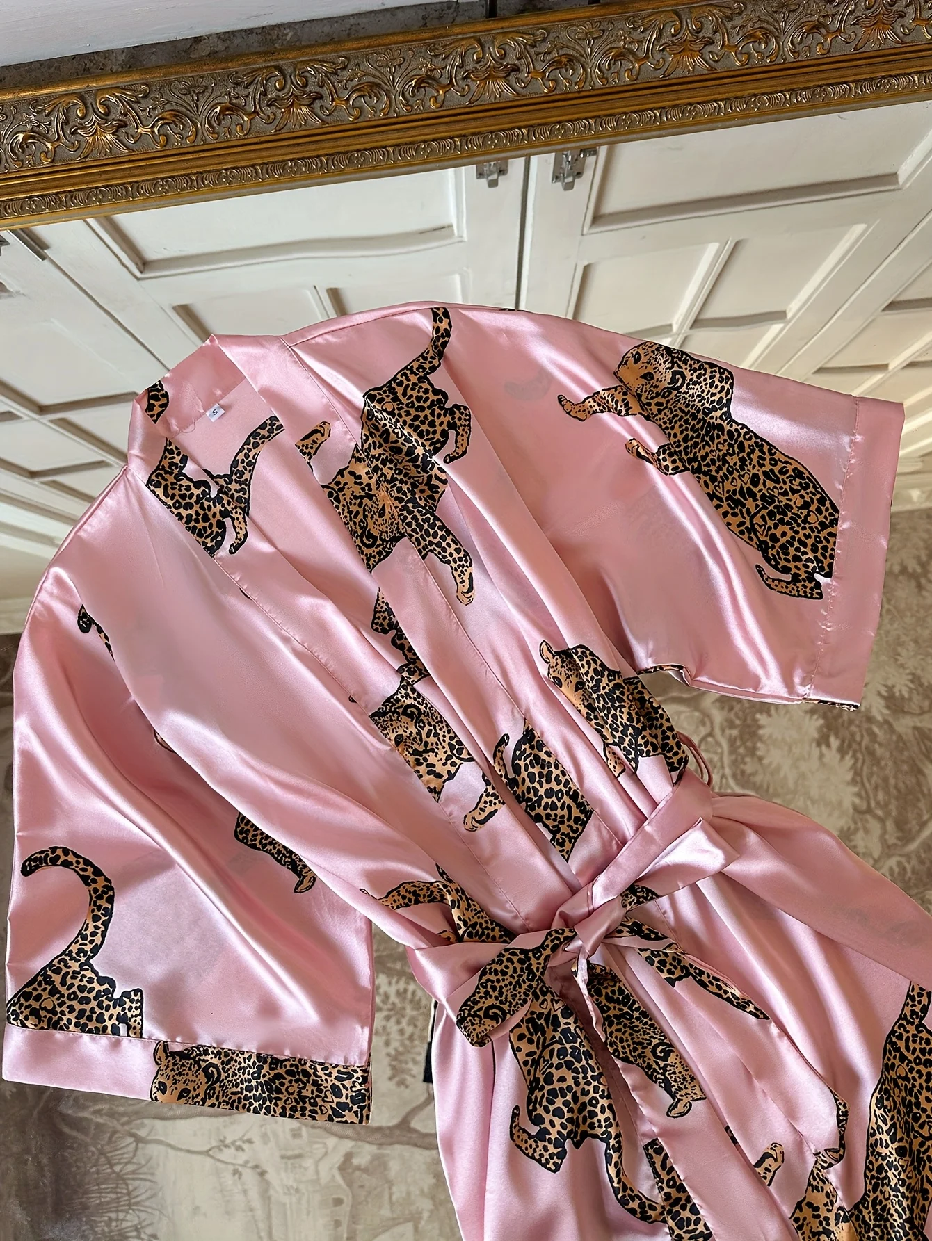 Leopard Print Satin V-Neck Nightgown