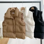 Padded Winter Zip-Up Vest with Pockets and Adjustable Waist