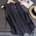 Lightweight Linen-Blend V-Neck Open-Front Vest — Image 6