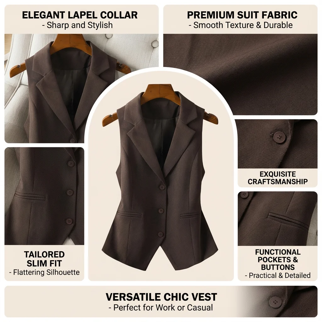 Sleeveless Vest with Classic Collar and Three Buttons