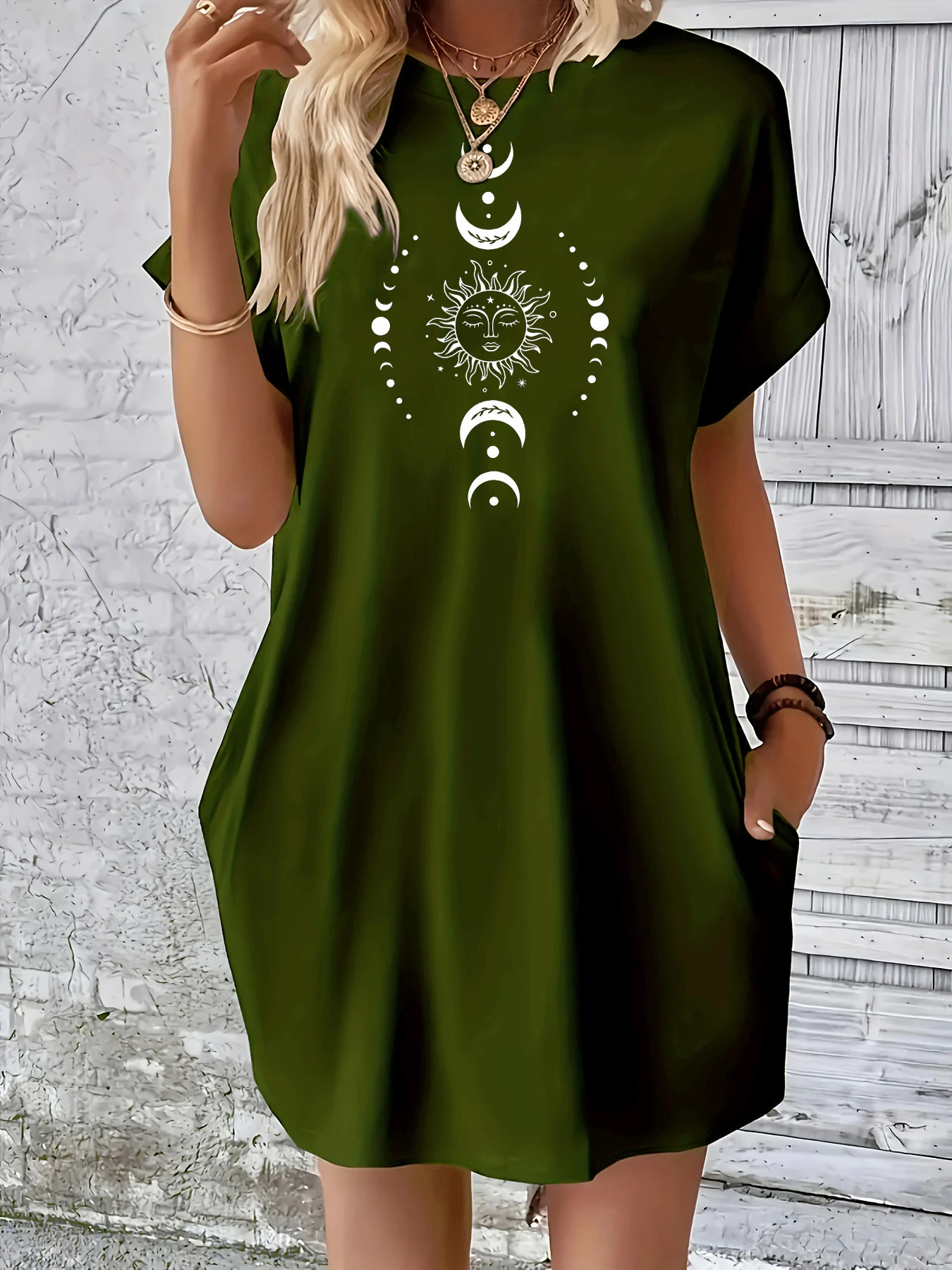 Summer Dress with Sun, Moon and Planet Print