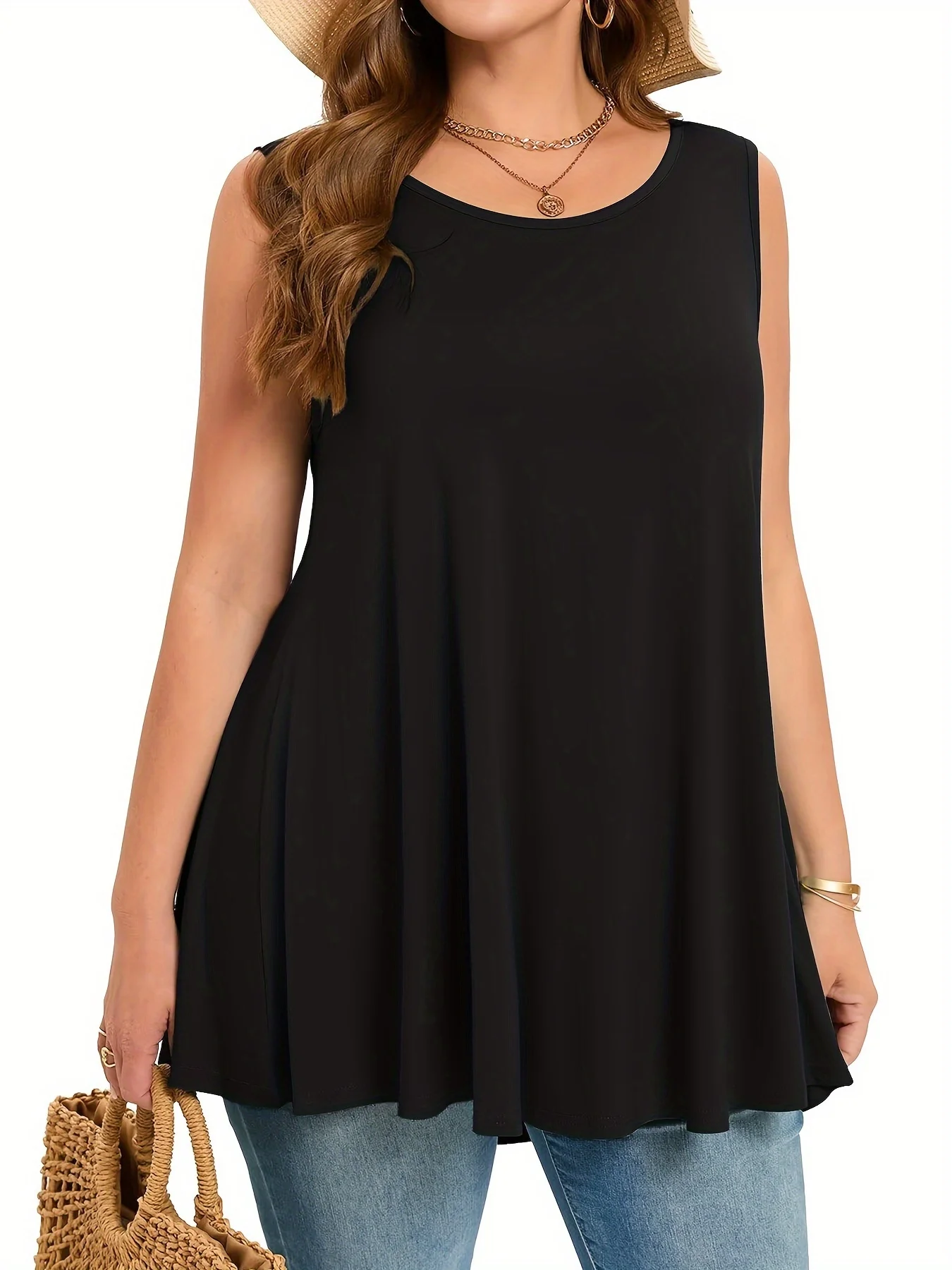 Solid Sleeveless Round Neck Top