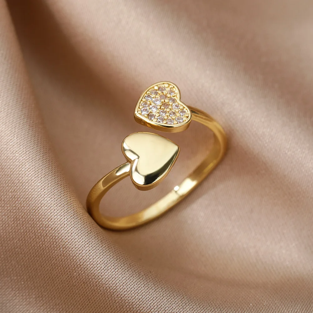 Geometric Heart Ring with Zircon