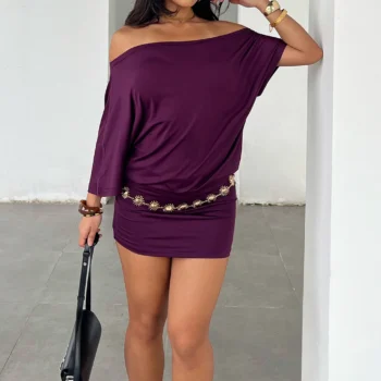 Slim-Fit Solid One-Shoulder Open-Back Summer Dress