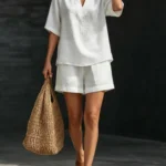 Casual Loose Short Sleeve V-Neck Set — Image 6