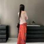 Red Mesh Skirt with Front Tie — Image 6