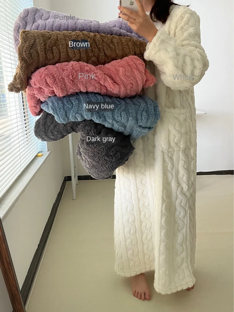 Warm Flannel Knee-Length House Robe Set