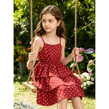 Girls' Layered Polka Dot Dress