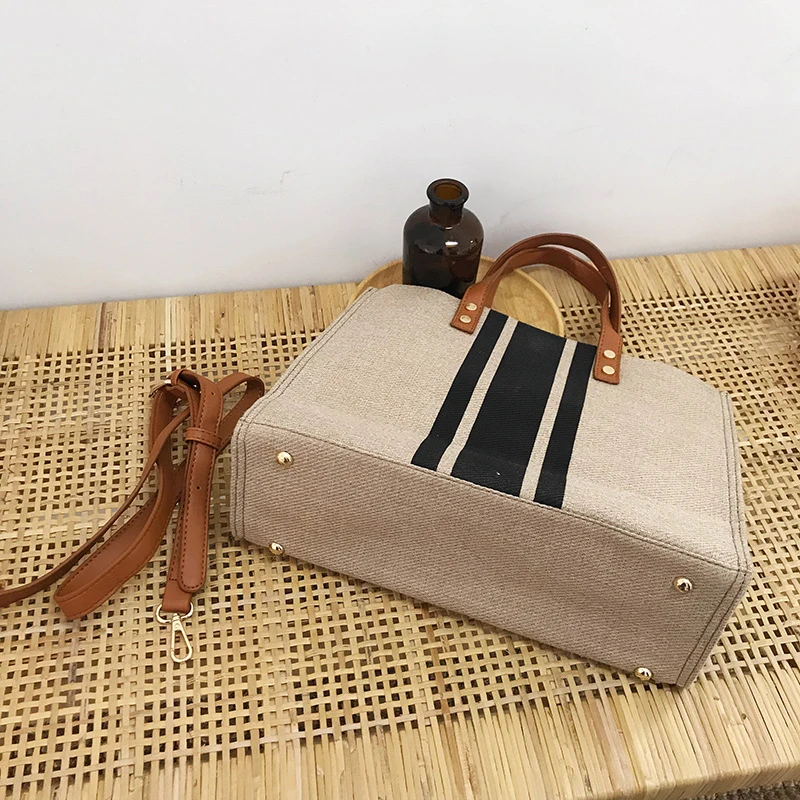 Large-Capacity Striped Canvas Tote Bag — Image 24