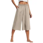 Ankle-Length Wide-Leg Pants with Elastic Waist and Side Pockets — Image 3