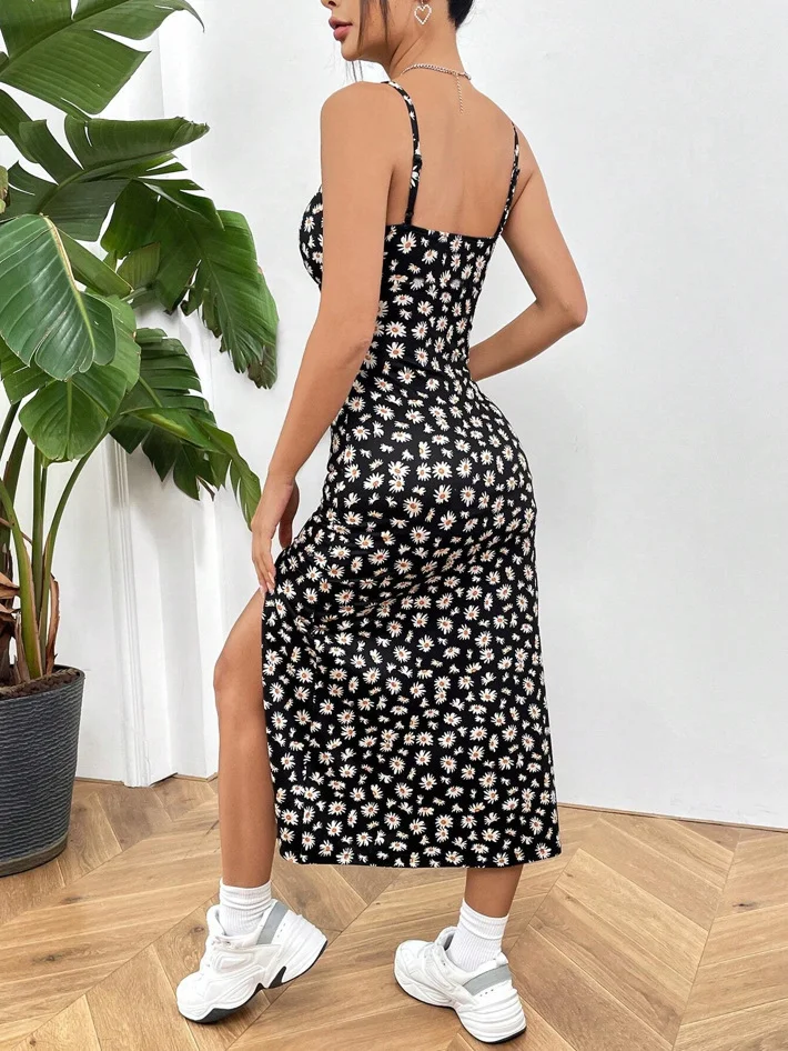 Long Dress with Wrap Bodice and Side Slit
