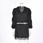 Polka Dot Chiffon Set with Lace Details and Short Skirt — Image 4