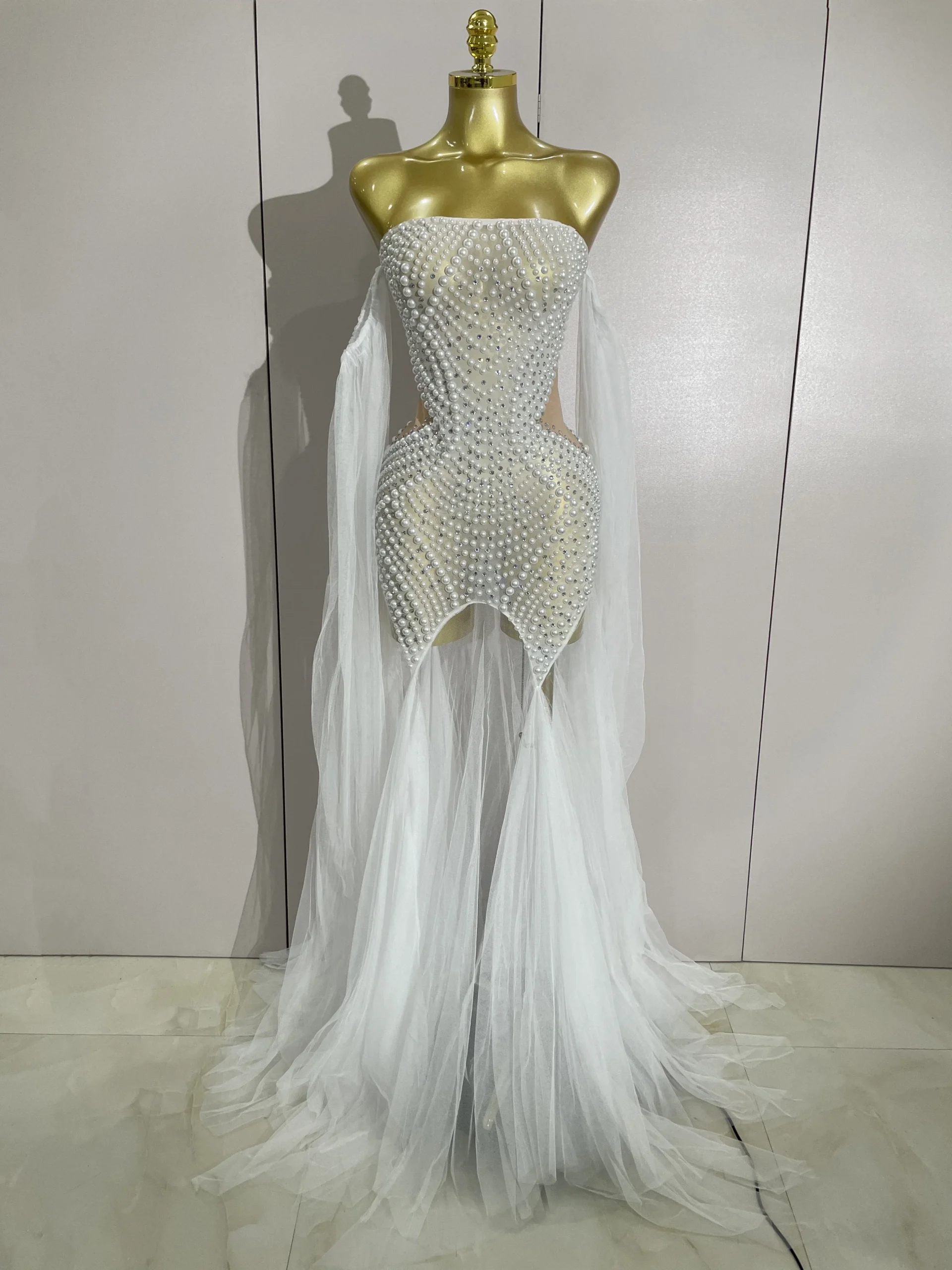 Elegant Rhinestone Mesh Evening Dress