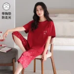3-Piece Cotton Short Sleeve Summer Sleepwear — Image 5