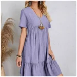 V-Neck Dress with Ruffled Hem — Image 4
