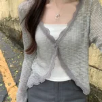 Lace Crop Top with Single Button — Image 2