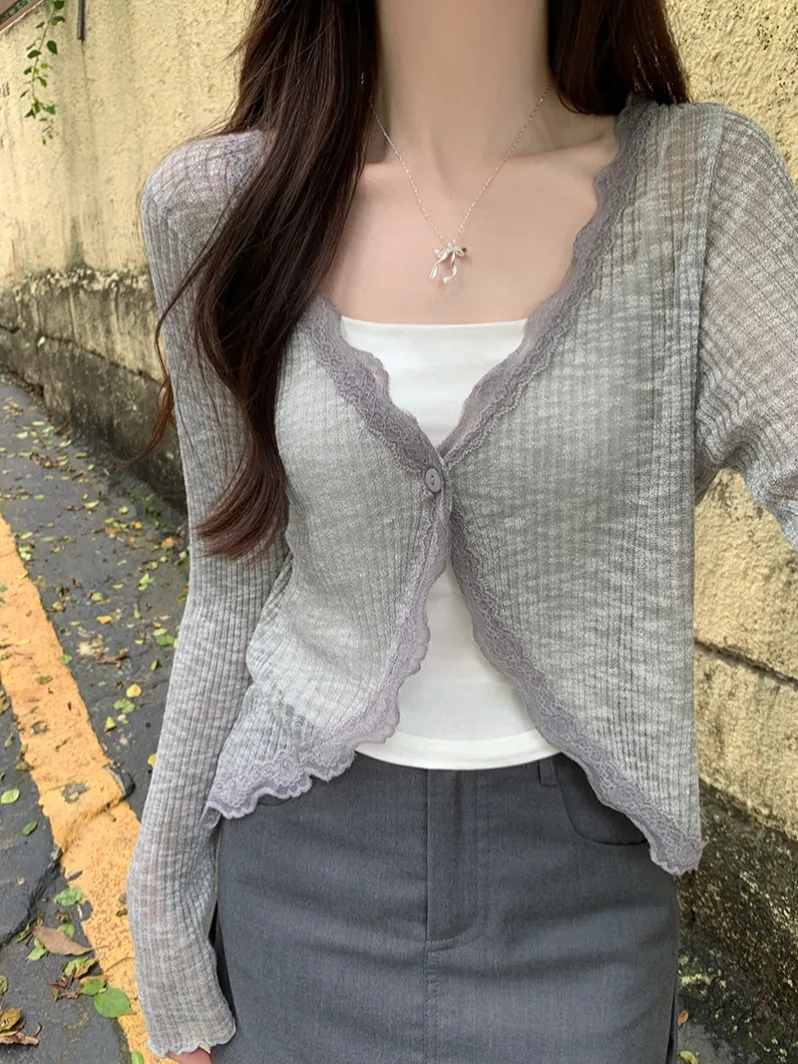 Lace Crop Top with Single Button