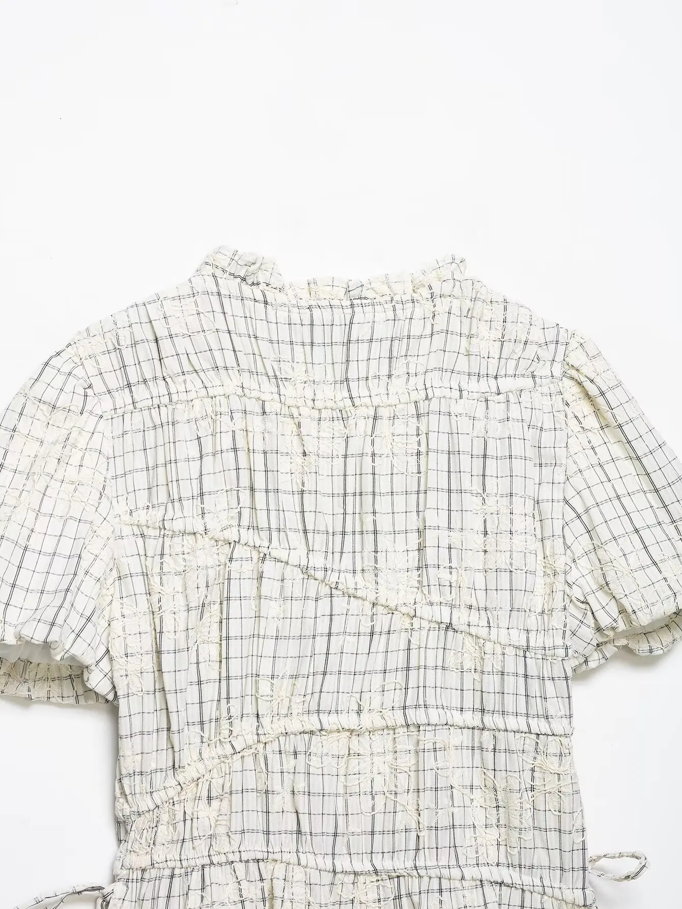 Plaid Blouse and Skirt Set with Embroidery and Bow