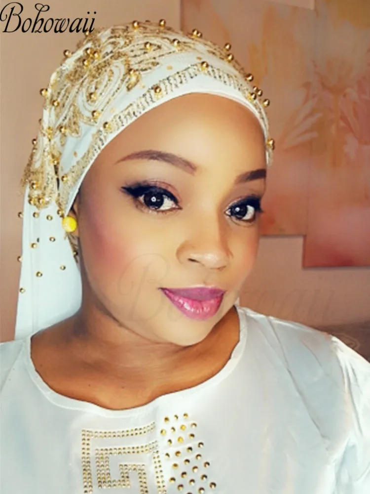 Chiffon Headscarf with Beads and Gold Shimmer