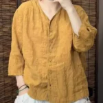 Casual Loose V-Neck Shirt with Buttons