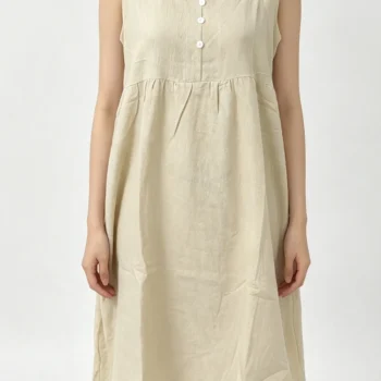 Loose Sleeveless Midi Dress with Buttons