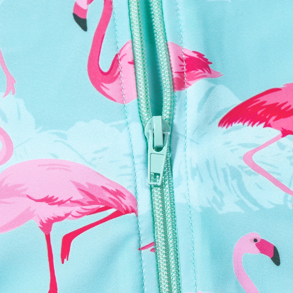 Girls' Long Sleeve Flamingo Print Swimsuit