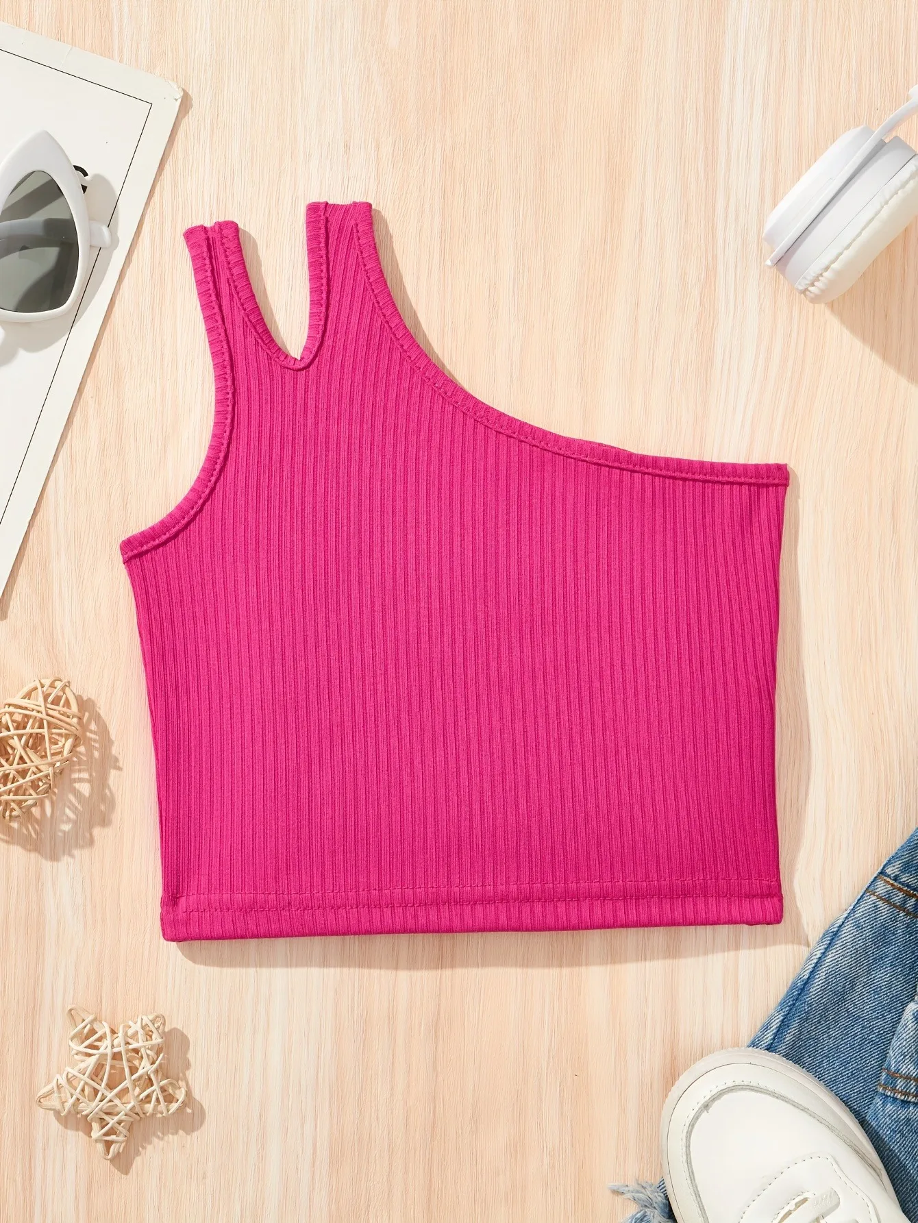 Girls' Ribbed Asymmetric Crop Top
